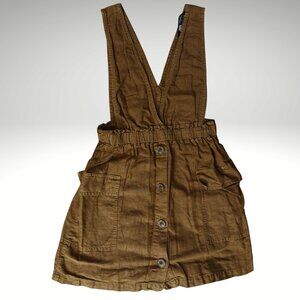 Zara Brown Linen Jumper Dress – Deep V Button Front w/ Pockets (XS)